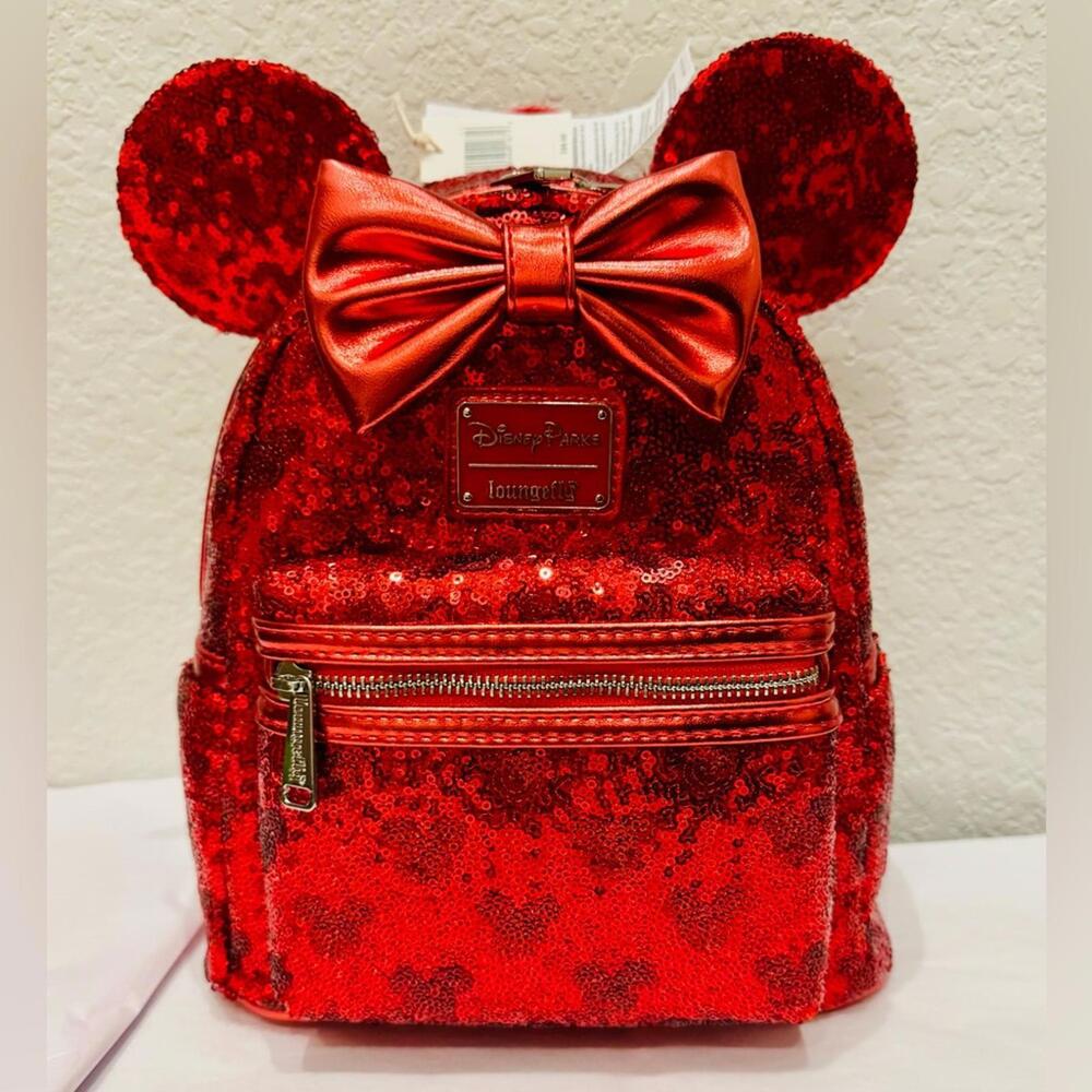 Loungefly Red Sequin Backpack With Bow - image 3